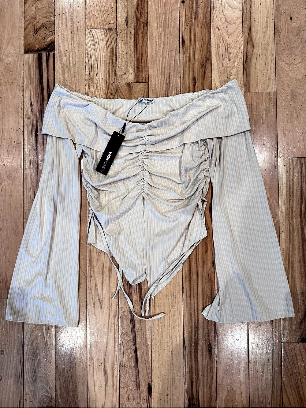 Fashion Nova Cream Off The Shoulder Long Sleeve Top - Size Large